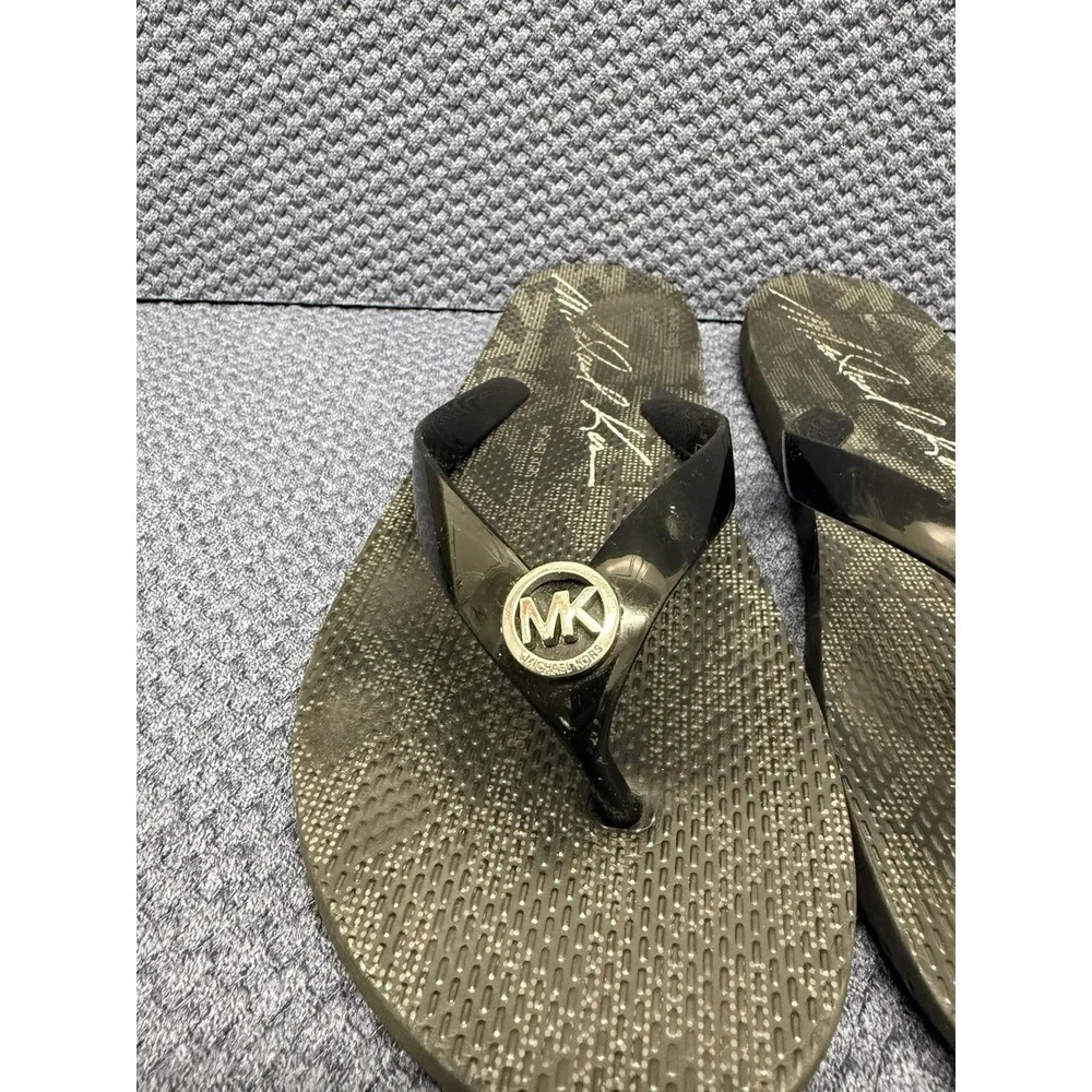 Michael Kors Flip Flop PVC/MK Mini Jet Set- Black And Silver MK Logo Size 10